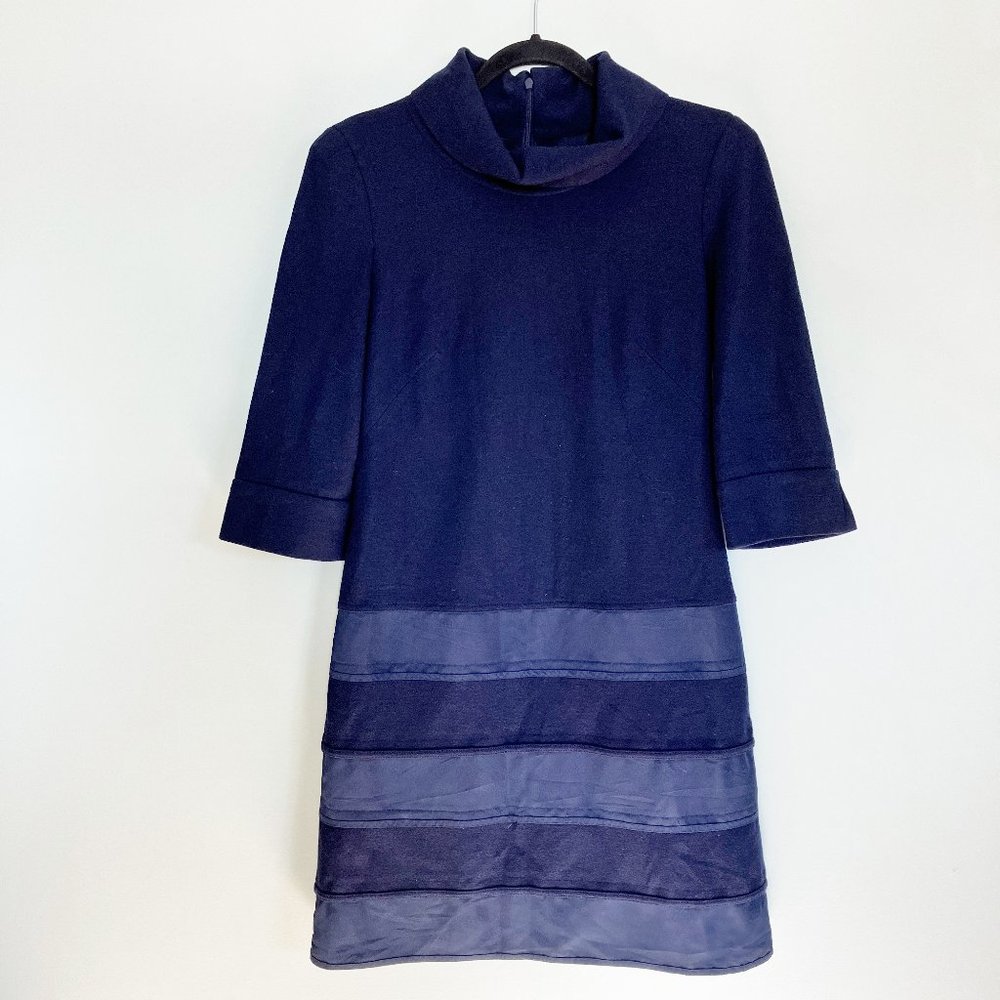 Laurel 100% wool a -line dual texture navy dress size 6